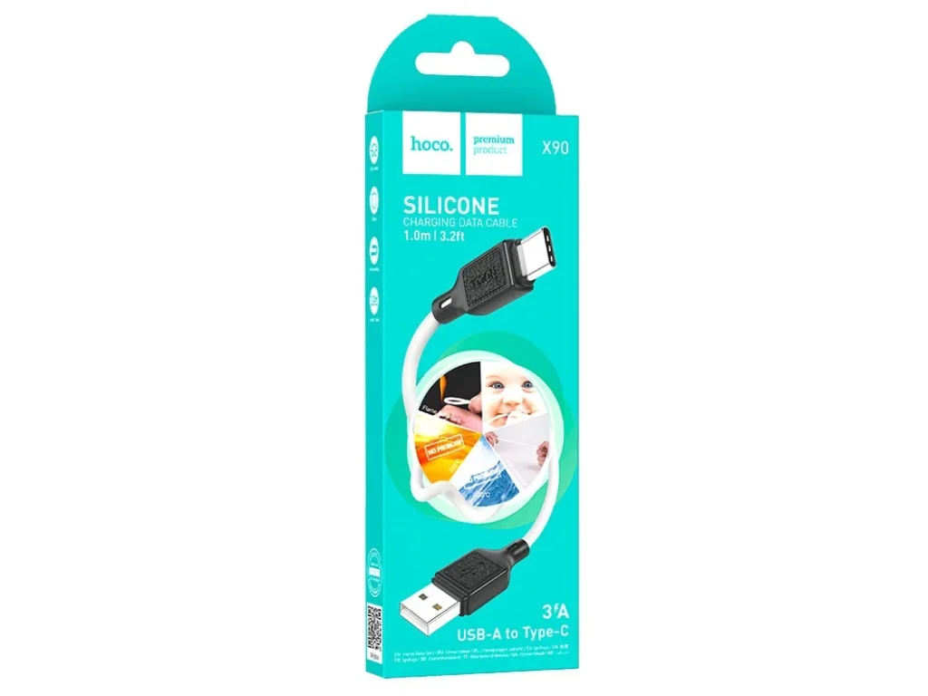 Кабель USB - Type-C HOCO X90 Cool, 1.0м, 3.0A, цвет: белый (1/37/370)