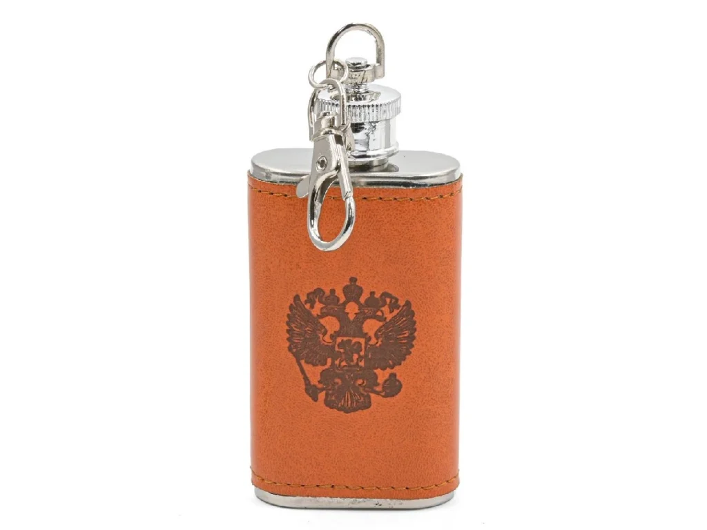 Фляжка (2oz) брелок (кожа) Герб РОССИЯ, СССР