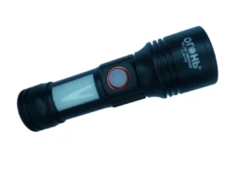 Фонарь в руку 128 (P-70, Аккум. 1*18650, micro-USB, фокус) + боковой диод (красный, синий)