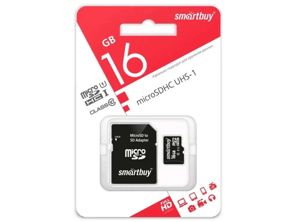 MicroSD 16GB Smart Buy Class 10 UHS-I + SD адаптер