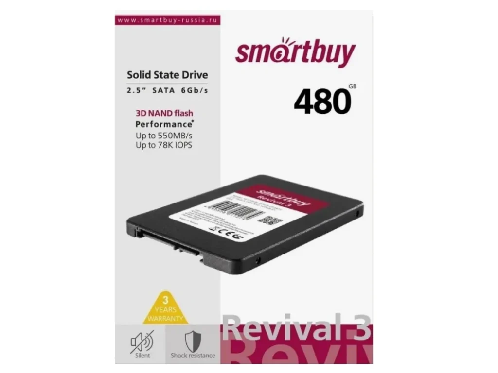Внутренний SSD Smart Buy 480GB Revival 3, SATA-III, R/W - 550/480 MB/s, 2.5", Phison PS3111-S11T,