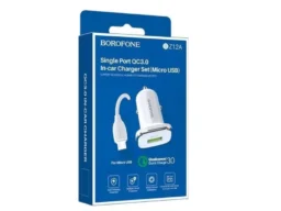 АЗУ 1 USB Borofone, BZ12A, Lasting power, 3A, пластик, QC3.0, кабель микро USB, цвет: белый (1/44)