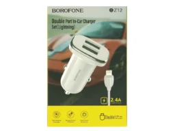 АЗУ 2 USB Borofone, BZ12, Lasting, 2400mA, пластик, кабель 8 pin, цвет: белый (1/44/176)