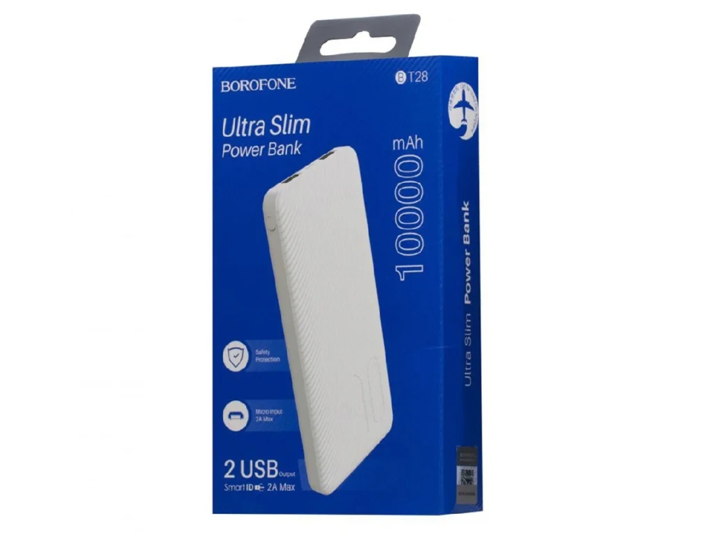 Акк.внешн. Borofone BT28, Universal energy, 10000mAh, пластик, 2 USB выхода, 2.0A, цвет: белый