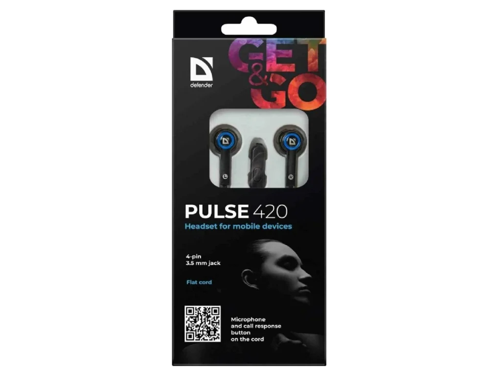 Гарнитура DEFENDER Pulse-420, синяя, вакуумная, регулят. громк., шнур 1.2 м. (1/100)