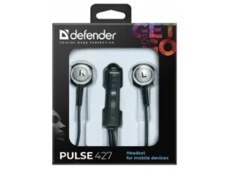 Гарнитура DEFENDER Pulse-427, чёрная, вакуумная., шнур 1.2 м. (1/160)