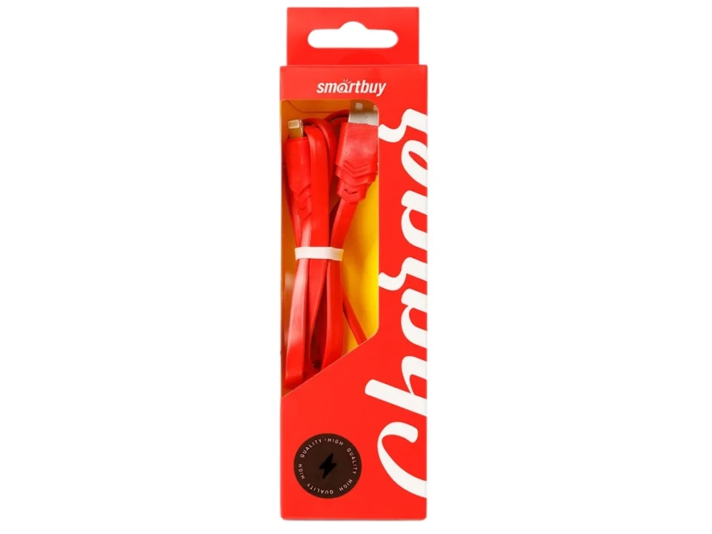Зарядка (кабель) Smartbuy 8-pin для Apple, плоский, резина длина 1 м, красный BOX(iK-512r-NBred)/60