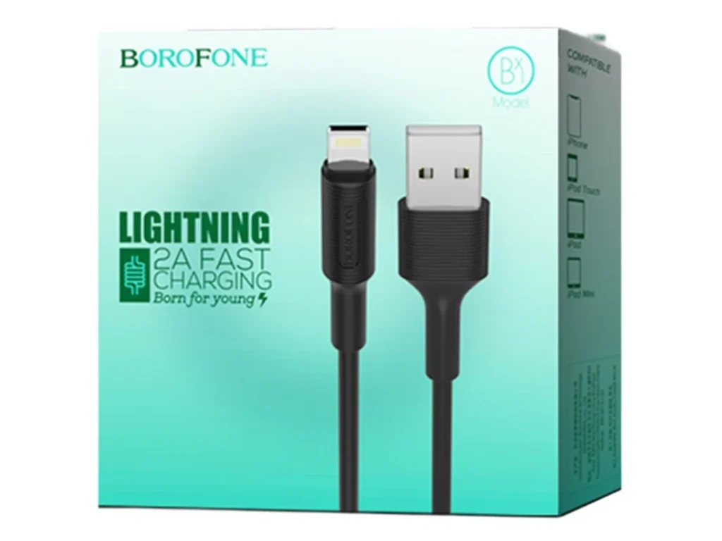 Кабель USB - 8 pin Borofone BX1 EZSync, 1.0м, круглый, 2.0A, силикон, цвет: чёрный (1/50/200)