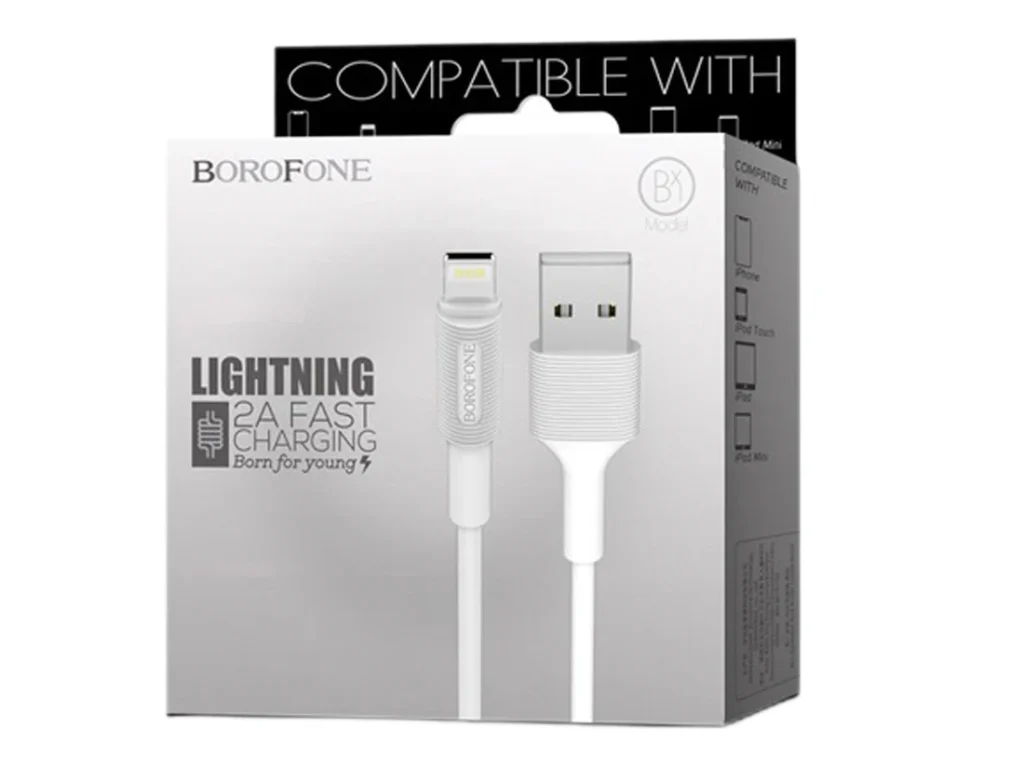 Кабель USB - 8 pin Borofone BX1 EZSync, 1.0м, круглый, 2.0A, силикон, цвет: белый (1/50/200)