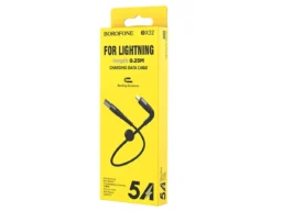 Кабель USB - 8 pin Borofone BX32 Munificent, 0.25м, круглый, 5A, нейлон, в переплёте, цвет: чёрный