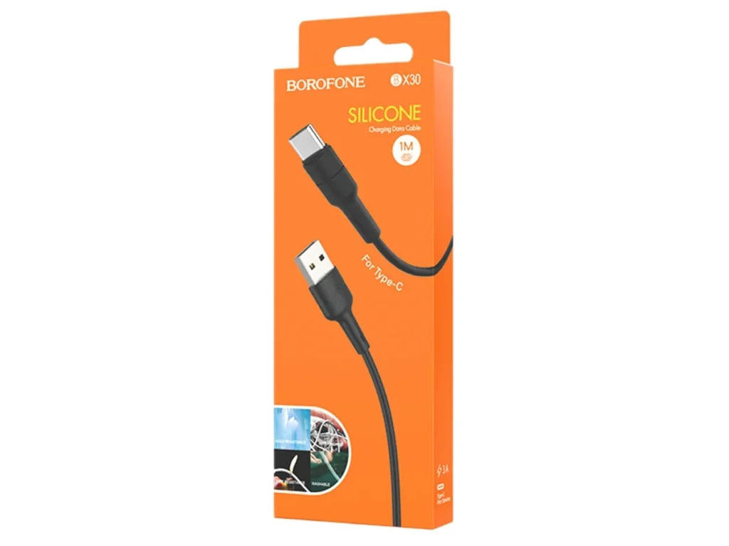 Кабель USB - Type-C Borofone BX30, 1.0м, круглый, 3.0A, силикон, цвет: чёрный (1/360)