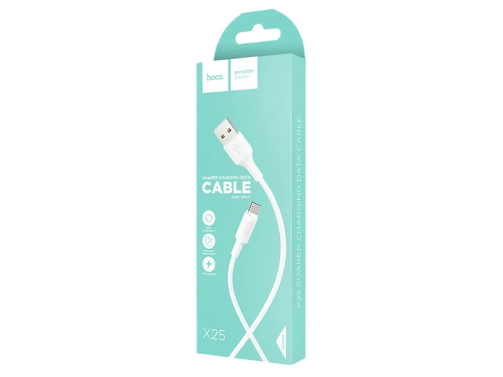 Кабель USB - Type-C HOCO X25 Soarer, 1.0м, круглый, 2.1A, силикон, цвет: белый(1/30/300)