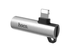 Переходник AUX, Jack 3,5mm, 8 pin(f) - 8 pin(m) HOCO LS21, пластик, цвет: серебряный (1/30/300)