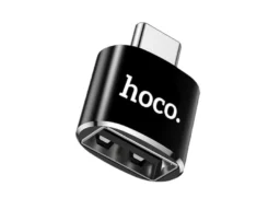 Переходник USB - Type-C(f) HOCO UA5, плоский, алюминий, цвет: чёрный (1/36/360)