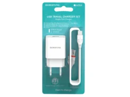 СЗУ 1 USB Borofone BA20A, Sharp, 2100mA, пластик, кабель микро USB, цвет: белый
