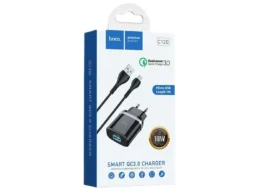 СЗУ 1 USB HOCO C12Q 3000mA, пластик, QC3.0, кабель микро USB, цвет: чёрный (1/10/
