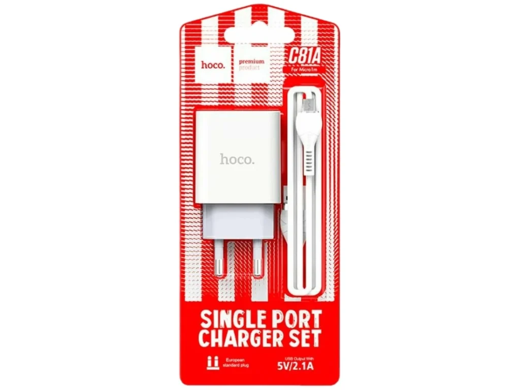 СЗУ 1 USB HOCO C81A 2100mA, огнестойкий, кабель микро USB, X37 cool, цвет: белый