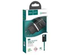 СЗУ 1 USB HOCO N3 3000mA, пластик, огнестойкий, QC3.0, кабель microUSB 1.0м, чёрный(1/12/120)