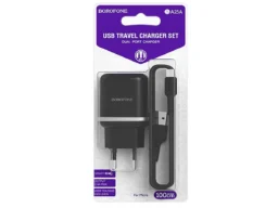 СЗУ 2 USB Borofone, BA25A, 2400mA, 3000mA, пластик, кабель микро USB, цвет: чёрный