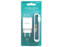 СЗУ 1 USB Borofone BA20A Sharp, 2100mA, пластик, кабель 8 pin, цвет: белый (1/48/192)
