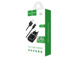 СЗУ 2 USB HOCO C12, 2400mA, пластик, кабель 8 pin, цвет: чёрный (1/10/100)
