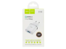 Блок питания сетевой 1 USB HOCO C12Q, 3000mA, пластик, QC3.0, цвет: белый (1/10/100)