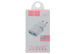 Блок питания сетевой 2 USB HOCO C12 2400mA, пластик, цвет: белый (1/10/100)