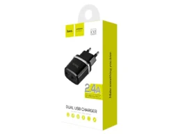 Блок питания сетевой 2 USB HOCO C12 2400mA, пластик, цвет: чёрный (1/10/100)