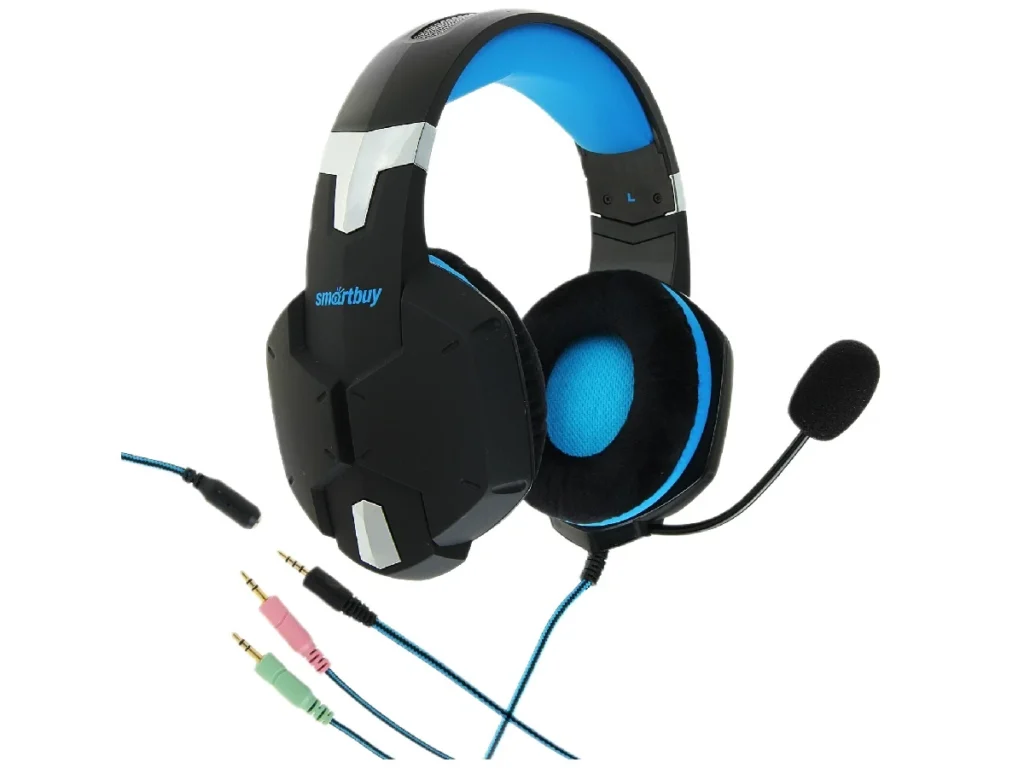 Гарнитура Smartbuy RUSH VIPER, черная/синяя, игровая, велюровые амбушюры, шнур 1м+2м.