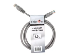 Патч-корд литой TELECOM UTP Кат. 5е, серый, 1 м. (1/250)