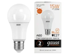 Лампа светодиодная GAUSS Elementary A60 15W E27 3000K 1/10/50