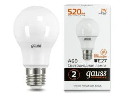 Лампа светодиодная GAUSS Elementary A60 7W E27 2700K 1/10/100