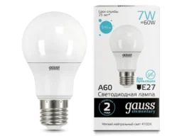 Лампа светодиодная GAUSS Elementary A60 7W E27 4100K 1/10/100