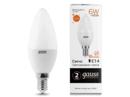 Лампа светодиодная GAUSS Elementary Candle 6W E14 3000K 1/10/100