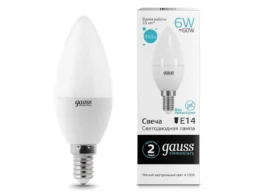 Лампа светодиодная GAUSS Elementary Candle 6W E14 4100K 1/10/100