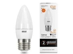 Лампа светодиодная GAUSS Elementary Candle 6W E27 3000K 1/10/100