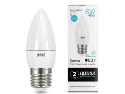 Лампа светодиодная GAUSS Elementary Candle 6W E27 4100K 1/10/50