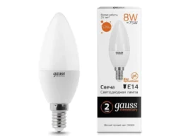 Лампа светодиодная GAUSS Elementary Candle 8W E14 3000K 1/10/100
