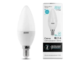 Лампа светодиодная GAUSS Elementary Candle 8W E14 4100K 1/10/100