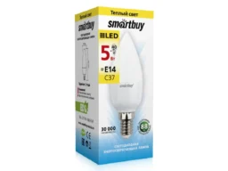 Лампа светодиодная SMARTBUY C37 5Вт 220V 3000K E14 (свеча, теплый свет) (1/10/50)