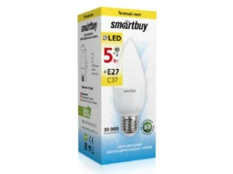 Лампа светодиодная SMARTBUY C37 5Вт 220V 3000K E27 (свеча, теплый свет) (1/10/50)