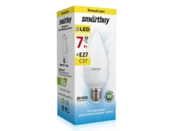 Лампа светодиодная SMARTBUY C37 7Вт 220V 3000K E27 (свеча, теплый свет) (1/10/50)