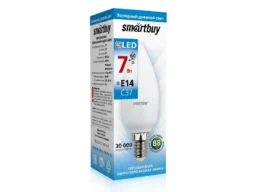 Лампа светодиодная SMARTBUY C37 7Вт 220V 6000K E14 (свеча, холодный дневной свет)