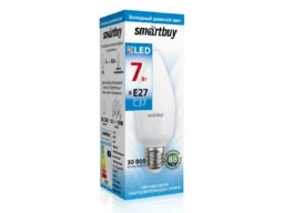 Лампа светодиодная SMARTBUY C37 7Вт 220V 6000K E27 (свеча, холодный дневной свет)