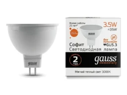 Лампа светодиодная GAUSS Elementary MR16 GU5.3 3.5W 3000K 1/10/100