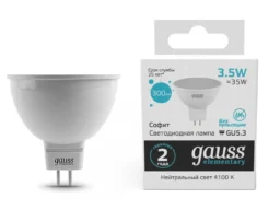 Лампа светодиодная GAUSS Elementary MR16 GU5.3 3.5W 4100K 1/10/100