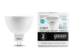 Лампа светодиодная GAUSS Elementary MR16 GU5.3 5.5W 4100К 1/10/100