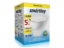 Лампа светодиодная SMARTBUY GU5.3 (MR16) 5Вт 220V 3000K (рефлекторная, теплый свет) (1/10/50)