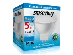 Лампа светодиодная SMARTBUY GU5.3 (MR16) 5Вт 220V 6000K (холодный, дневной свет) (1/10/50)