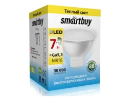 Лампа светодиодная SMARTBUY GU5.3 (MR16) 7Вт 220V 3000K (рефлекторная, теплый свет) (1/10/50)